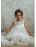 Ivory Lace Tulle Tea Length Flower Girl Dress